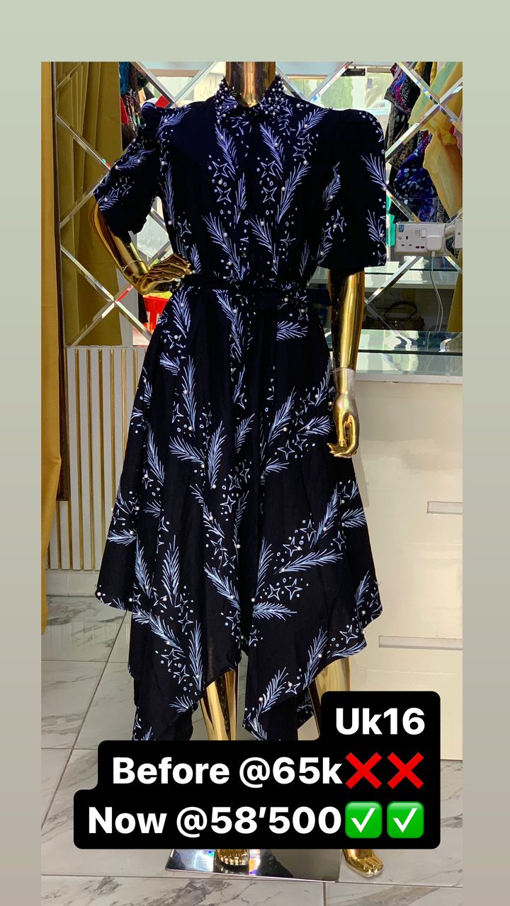Adire button down gown with belt and bead